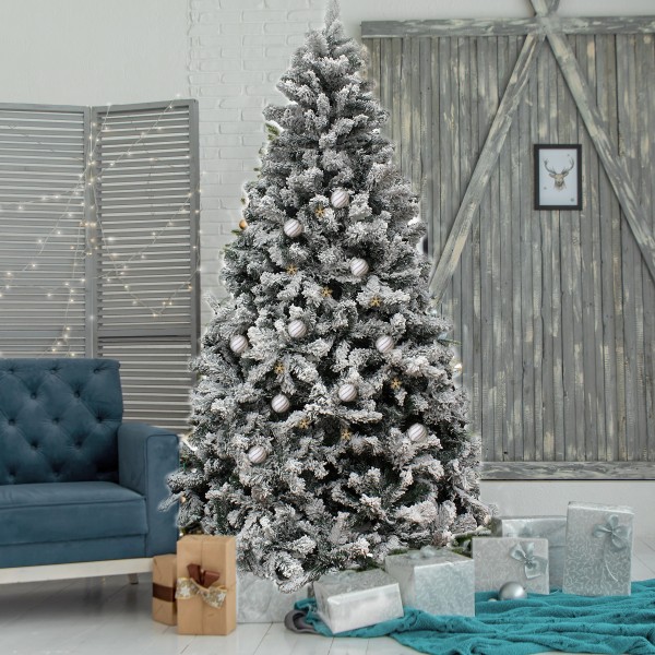 Árbol De Navidad Nevado Artificial | 150, 180 O 210 Cm | Color Verde Y Blanco | PVC Y Estructura De Hierro | Con Base Metálica