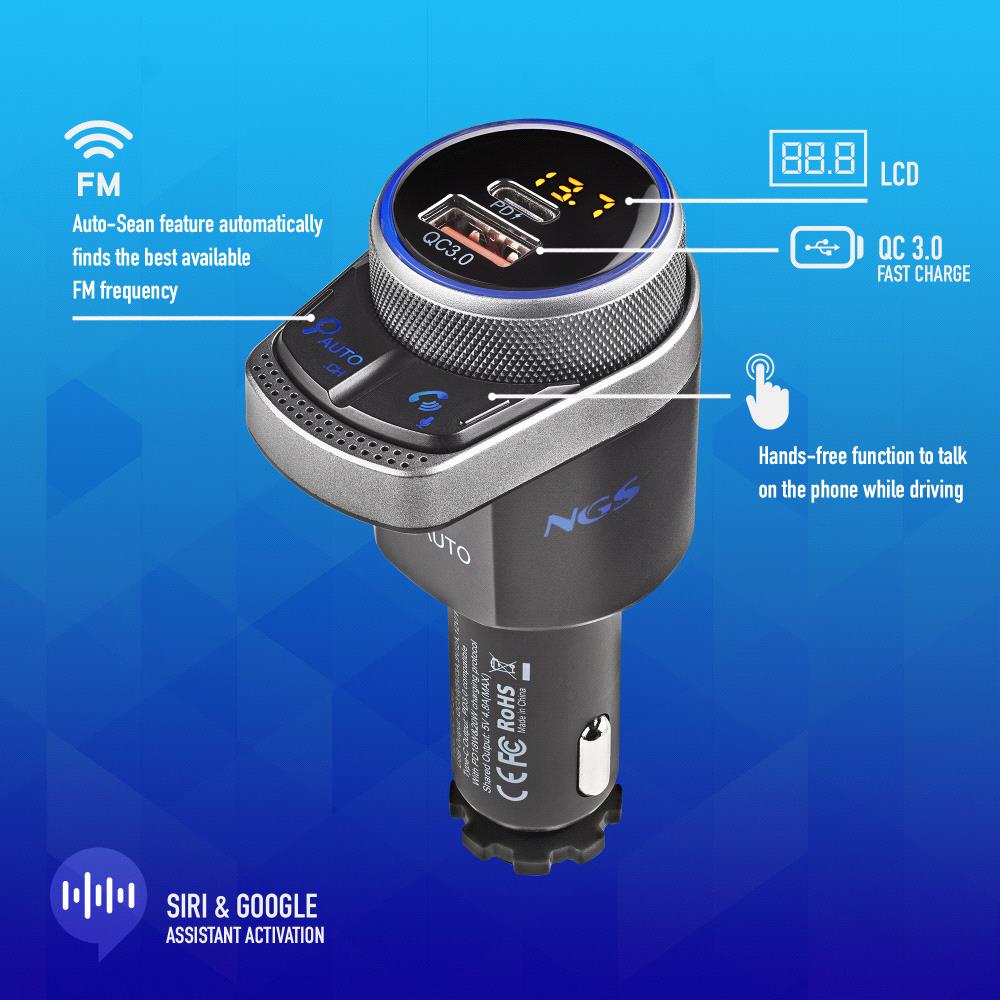 Coche Bluetooth, carga rápida QC3.0 Bluetooth 5.0 Transmisor FM