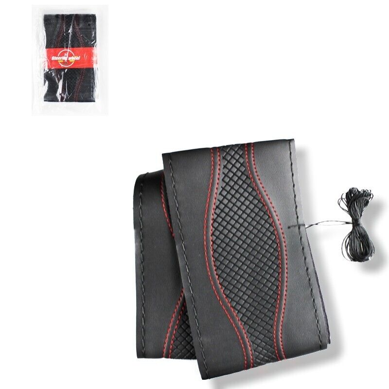 Funda De Volante Universal De Piel De Vaca – Cosida A Mano Para Volantes De 37-39 Cm, Negra Con Hilo Negro