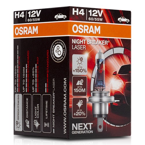 64193NL-HCB OSRAM NIGHT BREAKER LASER next Generation H4 12V 60/55W P43t,  4200K, Halógena Lámpara, faro de carretera