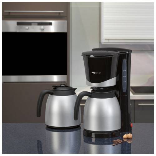 Clatronic Ka 3328 Cafetera Eléctrica De Goteo Automática, 2 Jarras Termo Acero Inoxidable, 8 10 Tazas, Máquina Café Filtro, 1 Litro, 870 W, Negro /