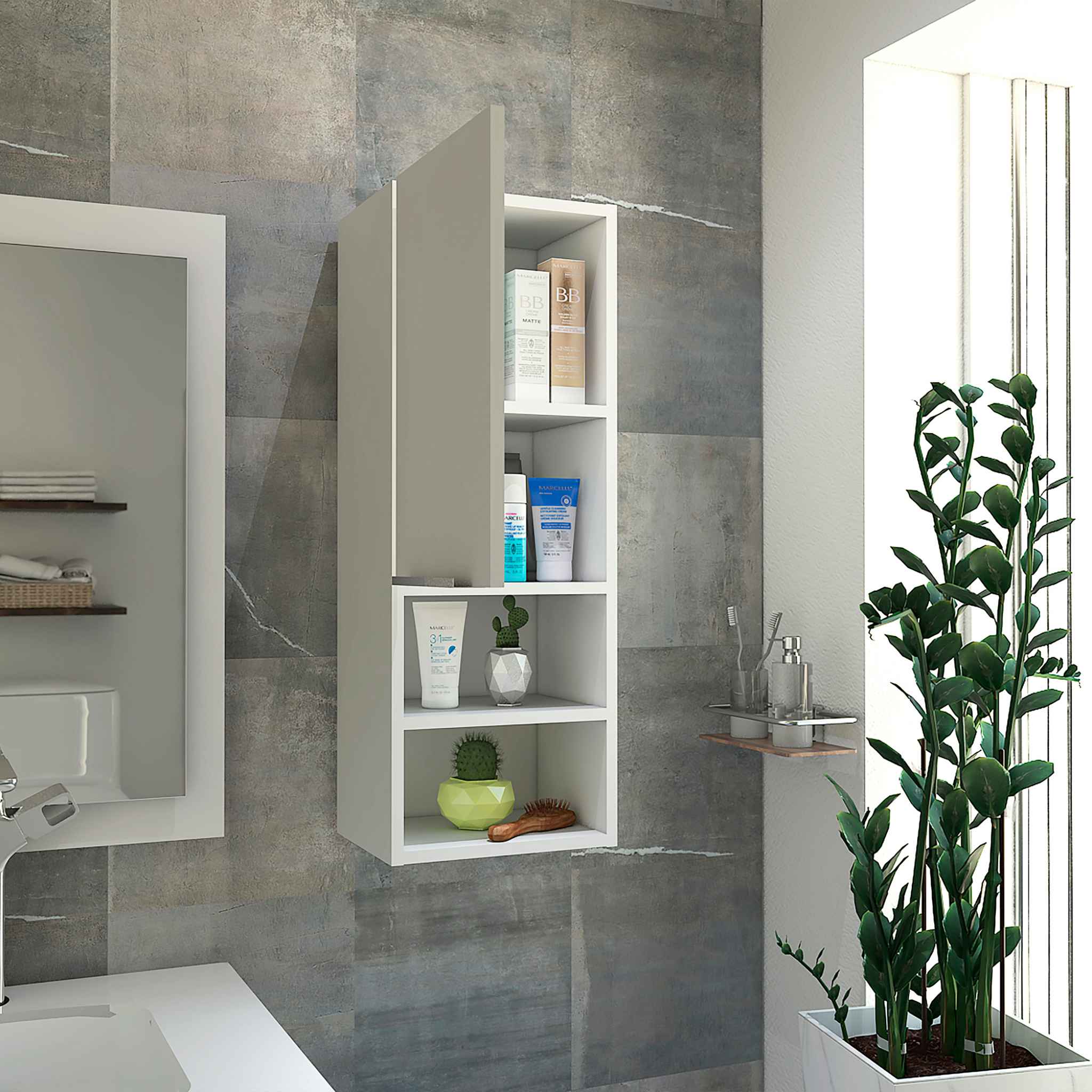 Armario de Pared baño Mila, con estantes 30CM L X 25.5CM P X 81CM A Blanco  - Conforama