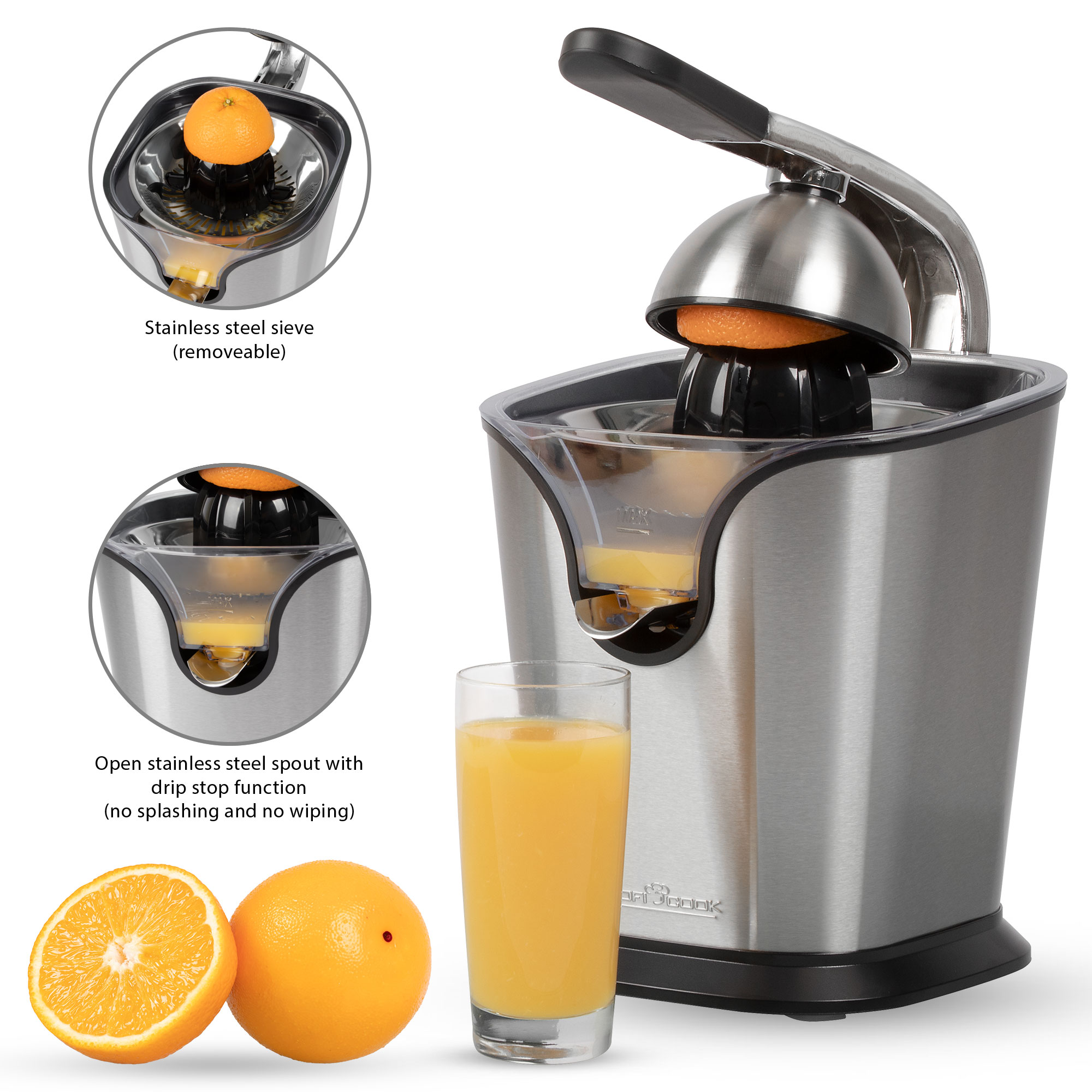 Exprimidor Electrico de Jugos Naranja Limon Extractor de Zumos Acero  inoxidables