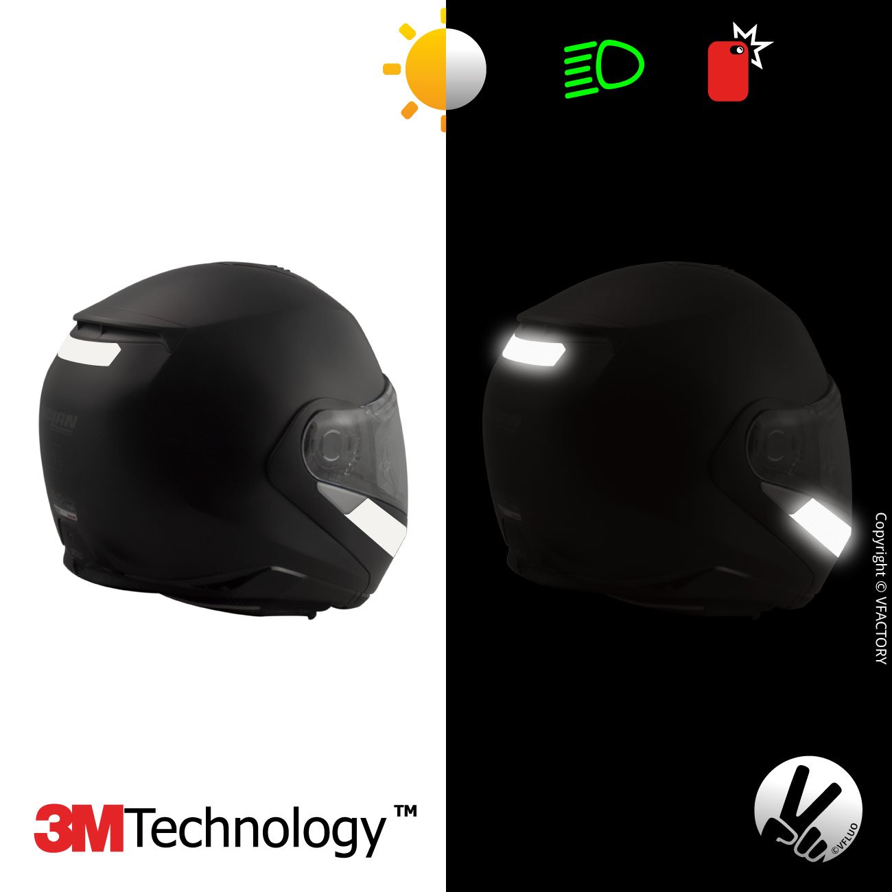 Vfluo Kit 4 Pegatinas Reflectantes Para Casco De Moto