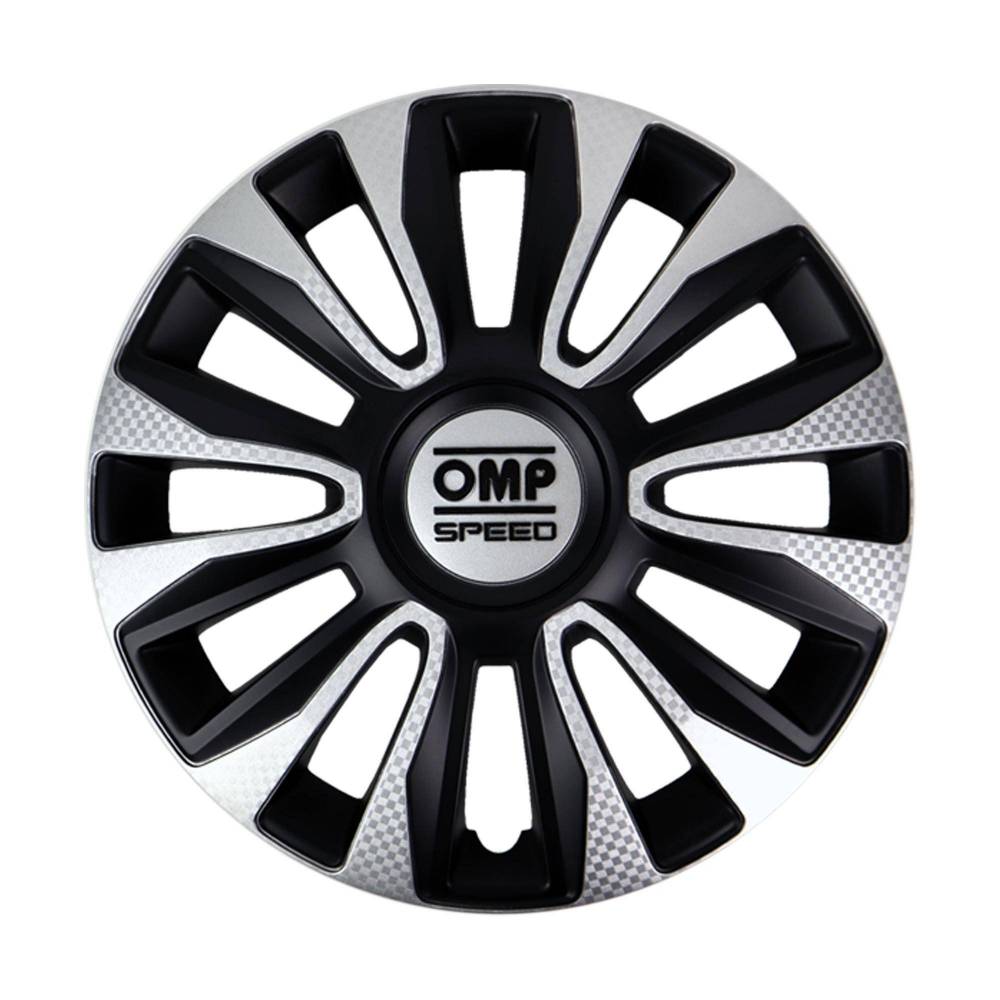 Set 4 Tapacubos Omp Speed Mod. Magnum Negro/Plata/Carbono 14 Pulgadas Para  Coches Y Furgonetas