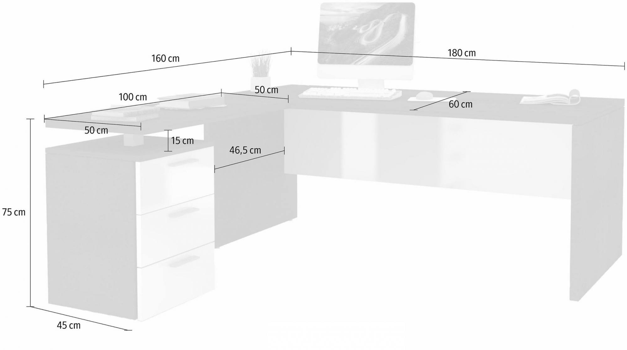 Mesa de Escritorio Esquinero Con 1 Puerta Blanco 76X121X79 Cm Led