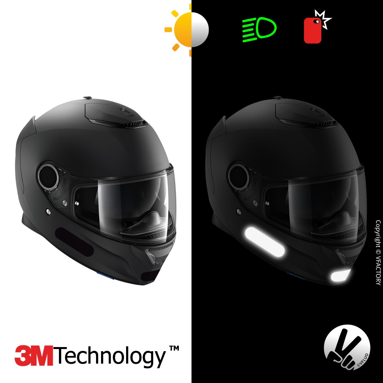 Vfluo Kit 4 Pegatinas Negras Reflectantes Para Casco De Moto Autoadhesivas  Homologadas A Los Tamaños Fr Gran Visibilidad, Tecnología 3 M™ Discreta Y  Diseño Adherencia Máxima Paquete De 2 Negro
