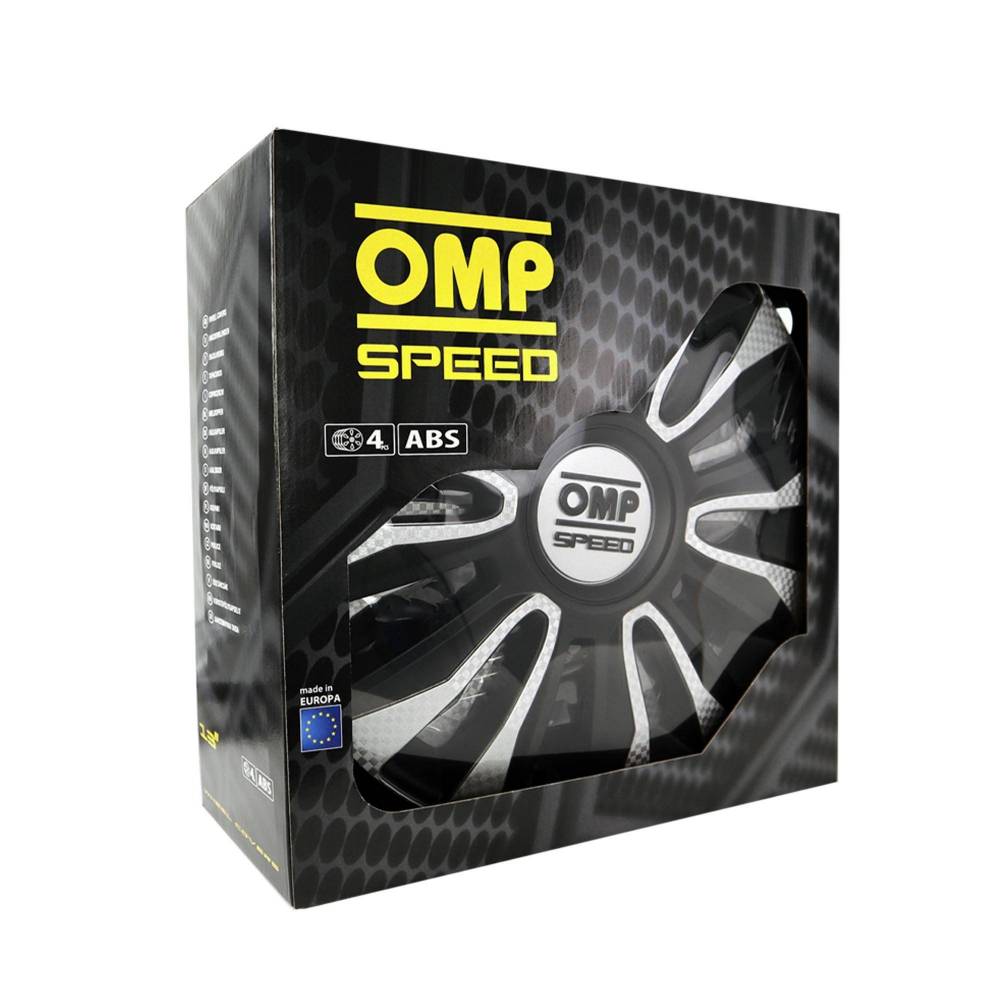 Set 4 Tapacubos Omp Speed Mod. Magnum Plata/Carbono 14 Pulgadas Para Coches  Y Furgonetas Pequeñas.