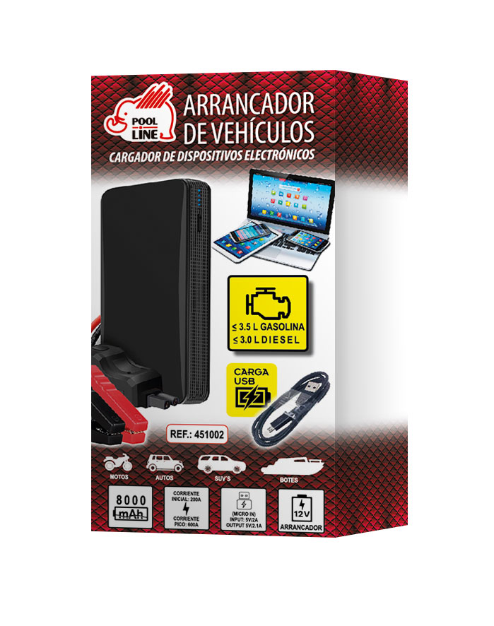 Kit Cargador Arrancador Bateria Auto Con Valija Usb Portatil