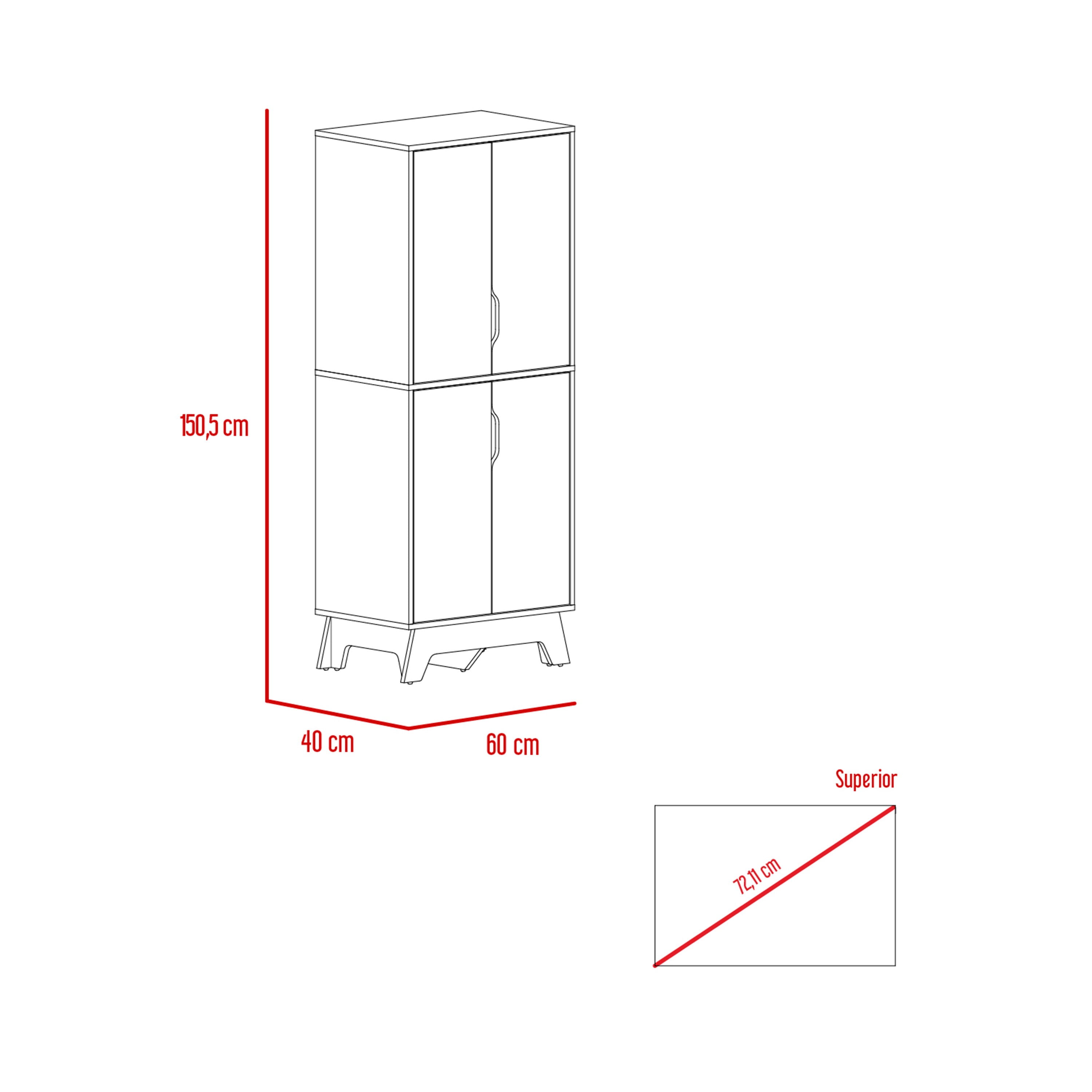 Mueble Auxiliar Cocina Alto Z60 2 Puertas 150.5 Cm A X 60 Cm An X 40 Cm