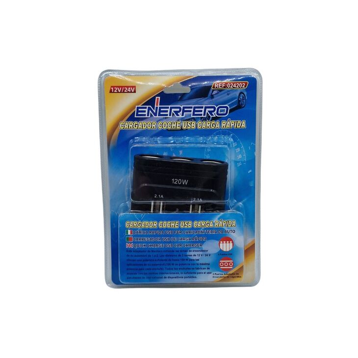 muvit for change pack cargador coche USB 2 puertos 2.4A + cable 1.2m tipo C  negro