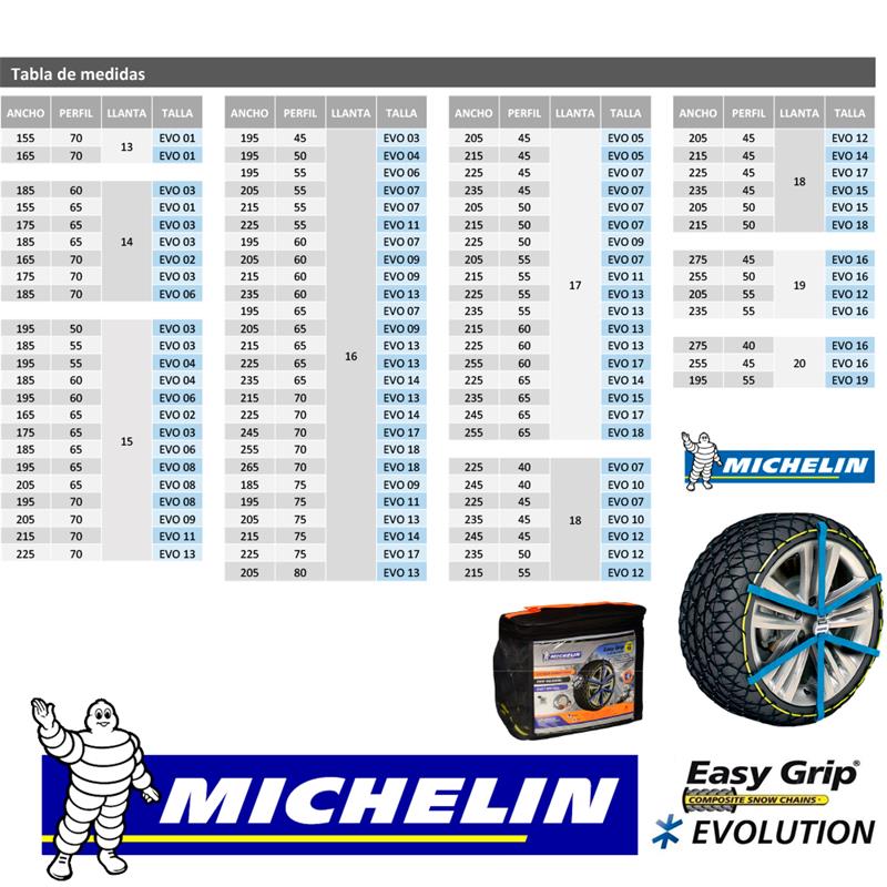 Evolution 16 - Juego De 2 Cadenas De Nieve Michelin Easy Grip Homologación  Uni 11313:2010. con Ofertas en Carrefour