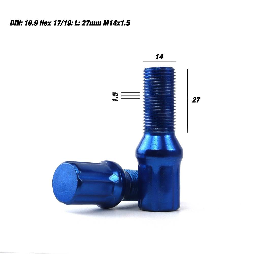 20 Boulons De Roue OMP SPEED M14x1.5 Violet + Clé - DIN 10.9, Filetage 27mm
