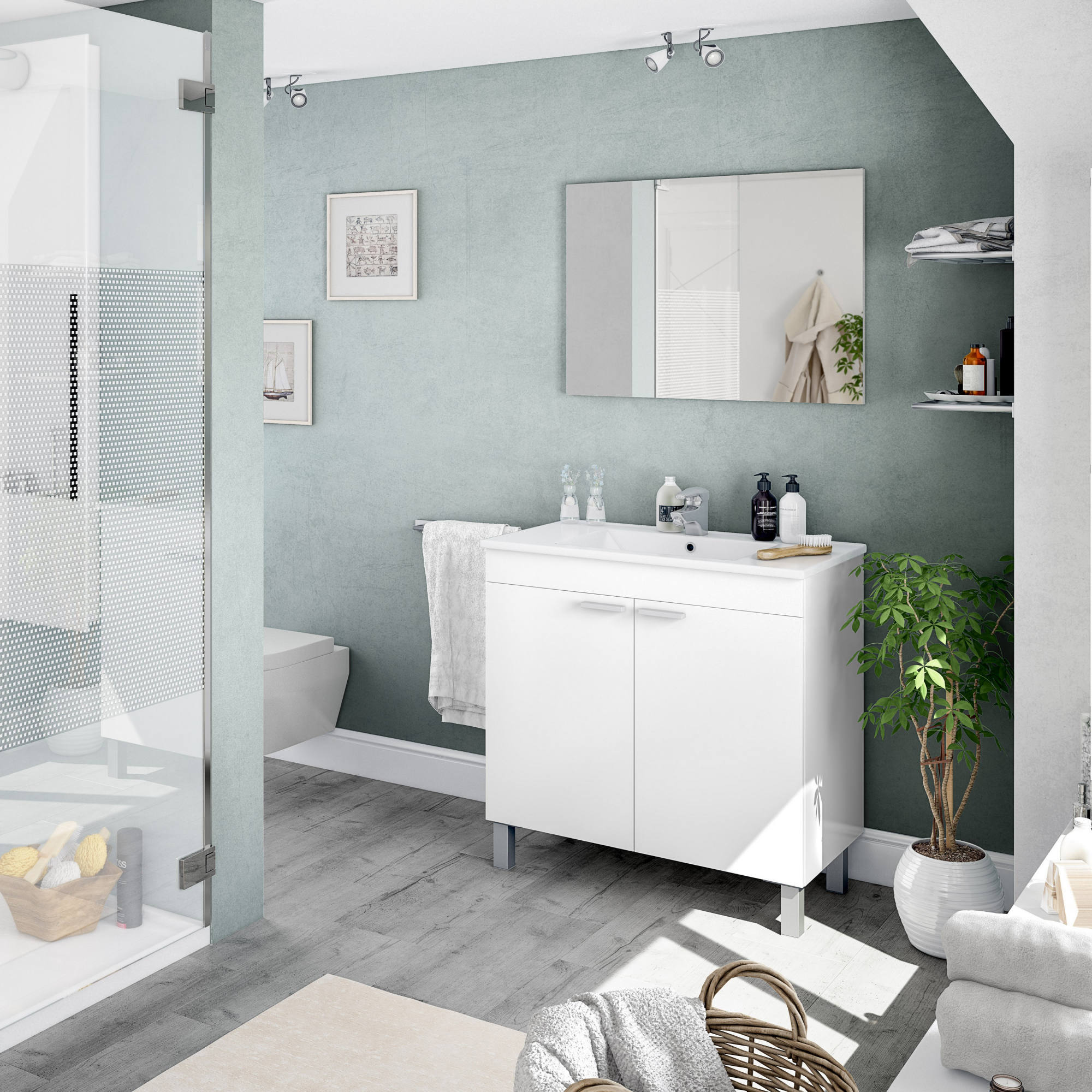 Mueble de baño en color blanco brillo 