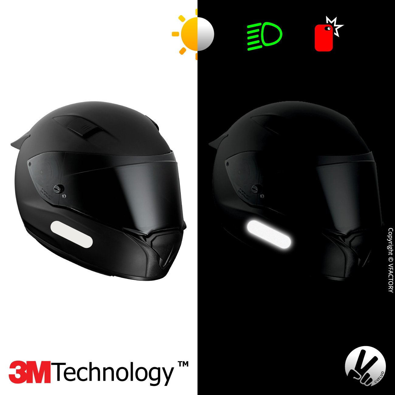 VFLUO - Kit de pegatinas reflectantes - Casco de moto HJC RPHA70™ - Franjas  aprobadas FR - Tecnología 3M™ - Alta visibilidad y resistencia - Discreto