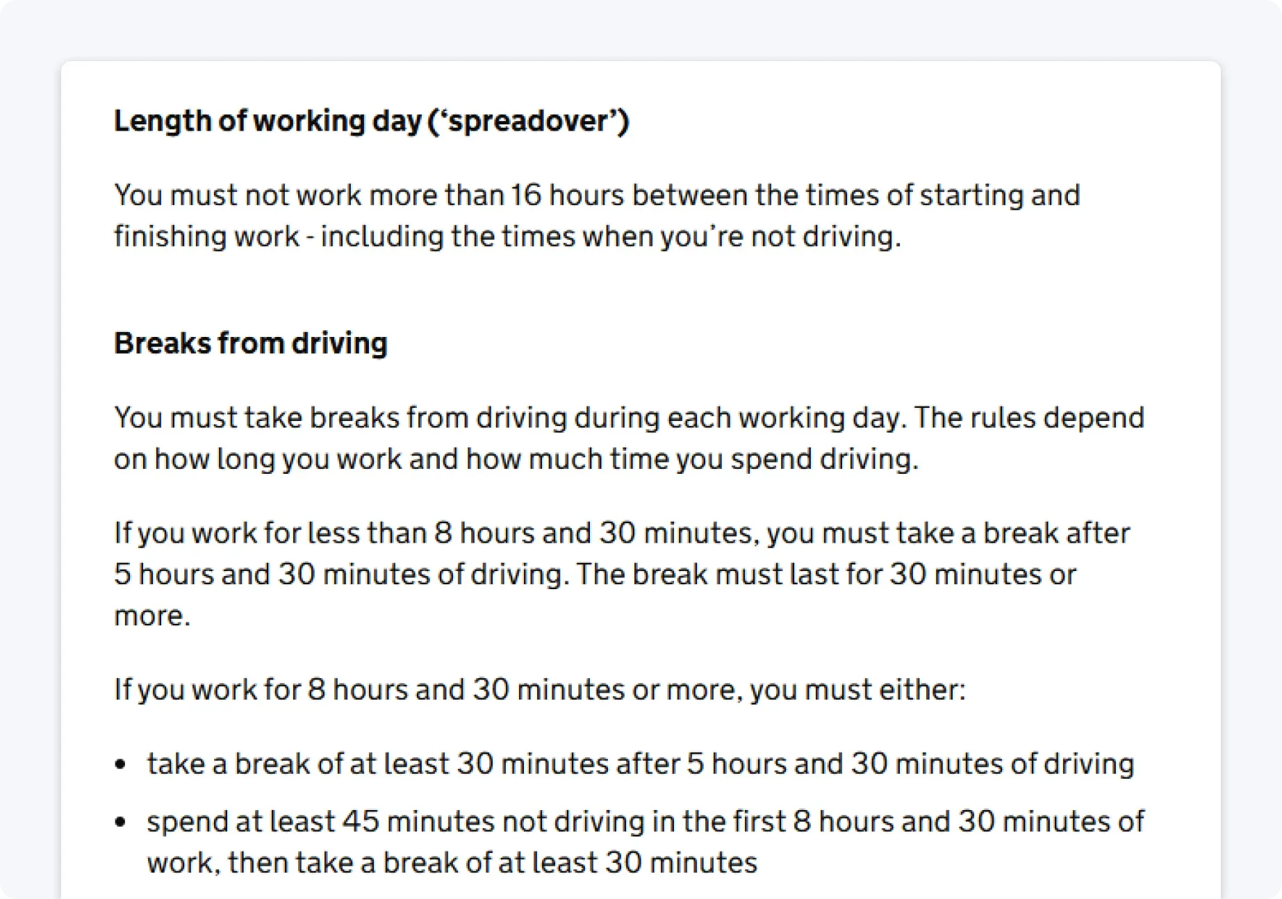Breaks from driving
