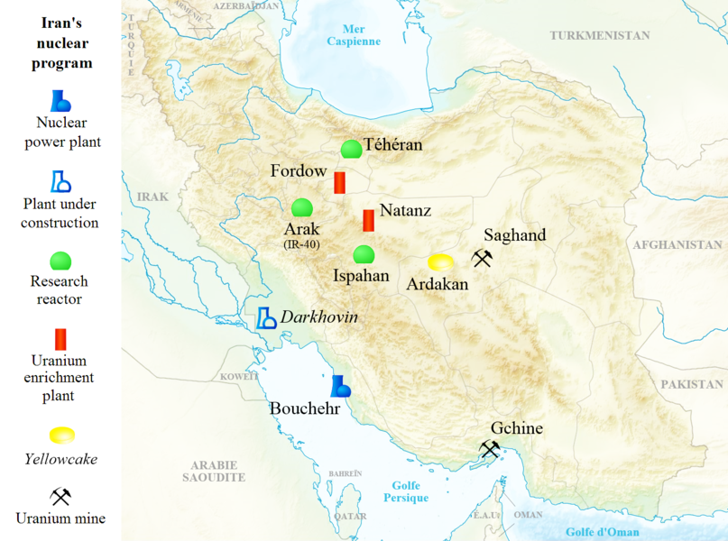 伊朗核計畫主要位置。（photo by Wikipedia）