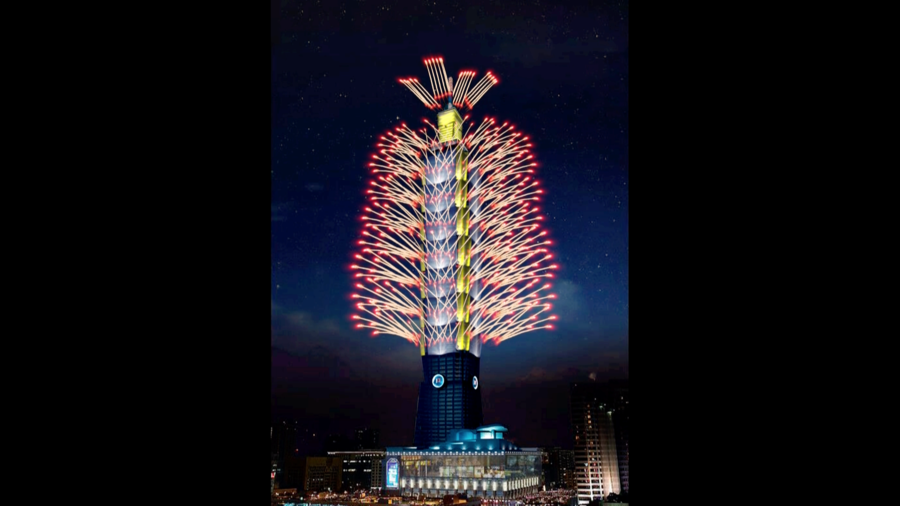 台北101於16日公布2021年跨年主秀煙火模動畫。，圖為煙火秀序章。(台北101提供)