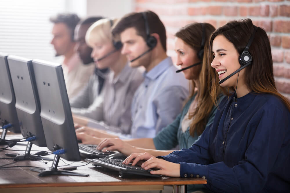 Team of customer support representative listening to the calls 