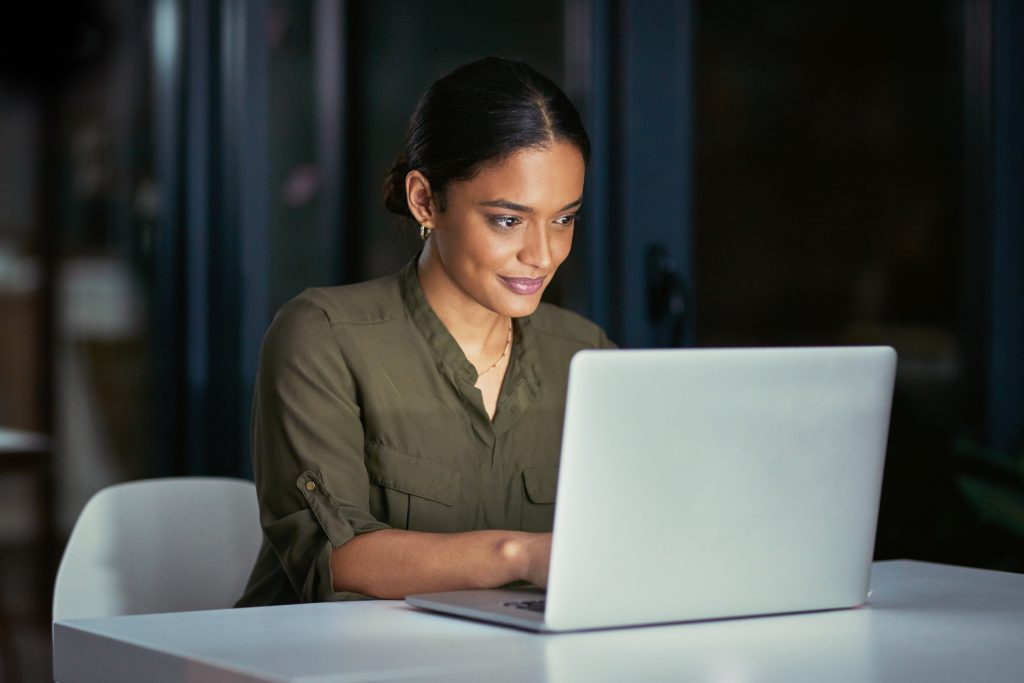 young woman working on her laptop
