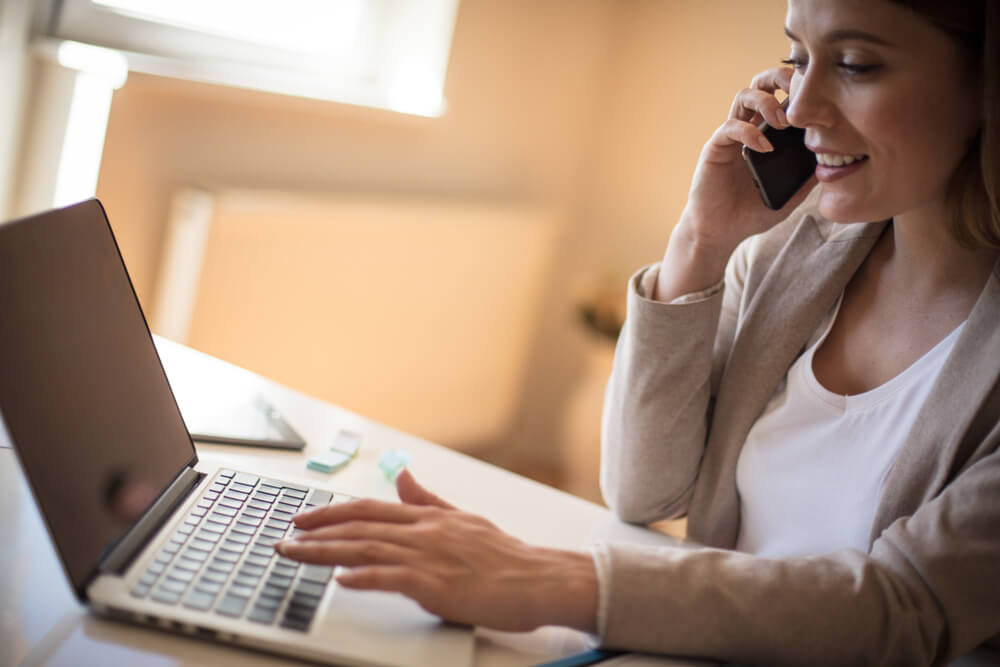 women answering calls