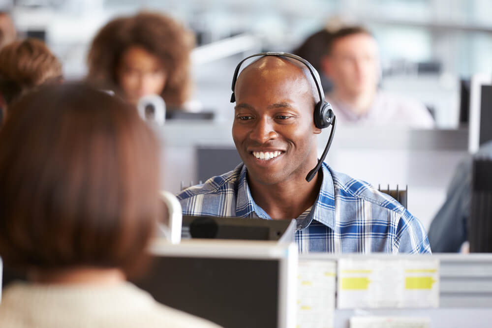 call center man talking to a customer