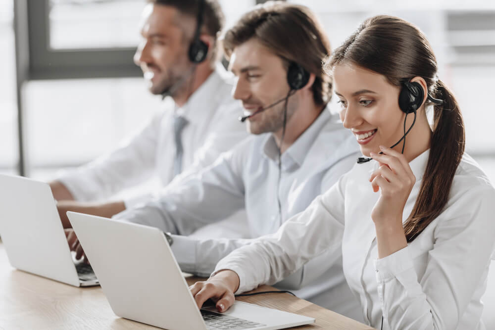 call center team giving customer support 