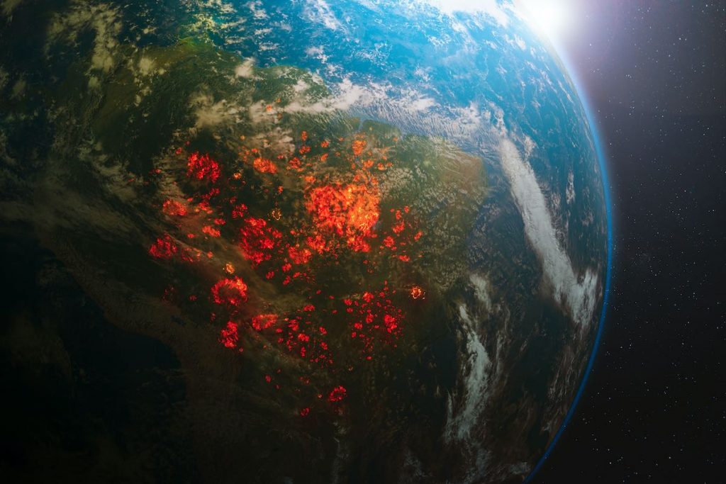 View of Latin America from space with bushfires