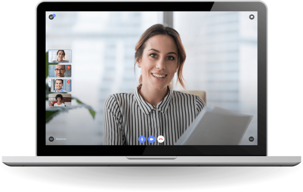 Smiling woman on video call booked using appointment scheduling