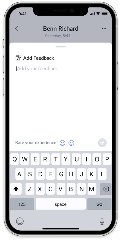 Screenshot of AnswerConnect mobile app: Add feedback
