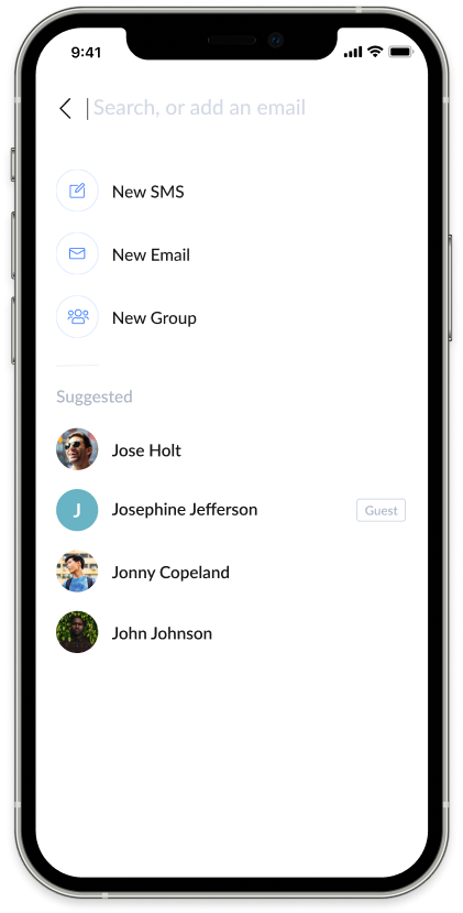 Screenshot of AnswerConnect mobile app: Search contacts