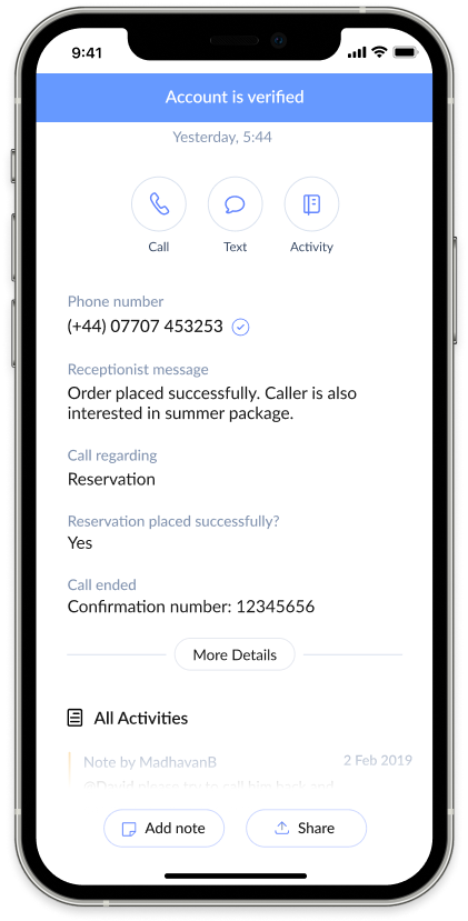 Screenshot of AnswerConnect mobile app: Verify contact
