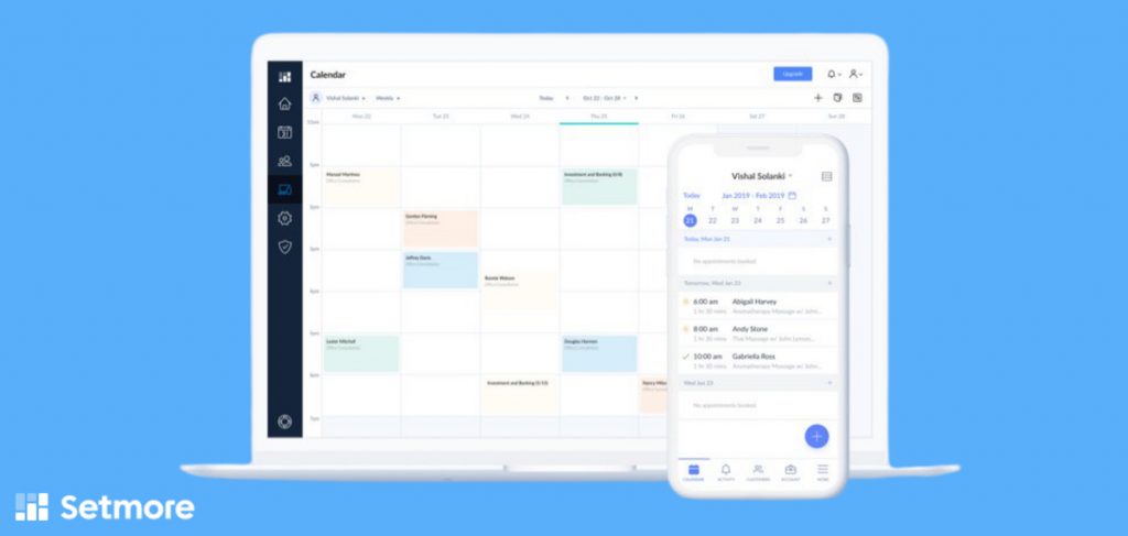 Setmore calendar on-screen for use in appointment scheduling service