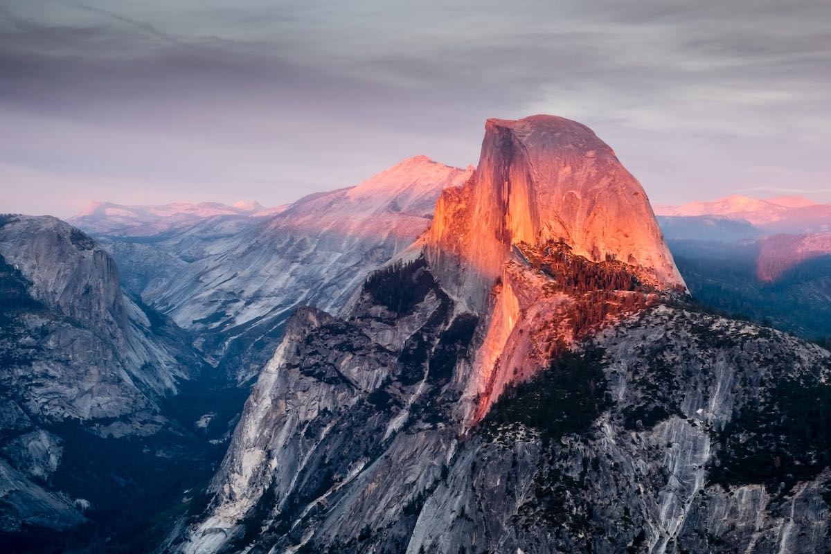 Photo of Yosemite cliff face in sunset