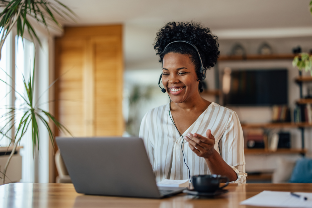 A receptionist on a video call 