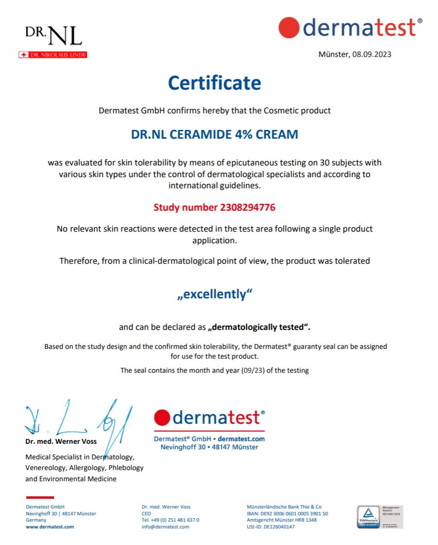 독일 Dermatest 피부적합성 인증서