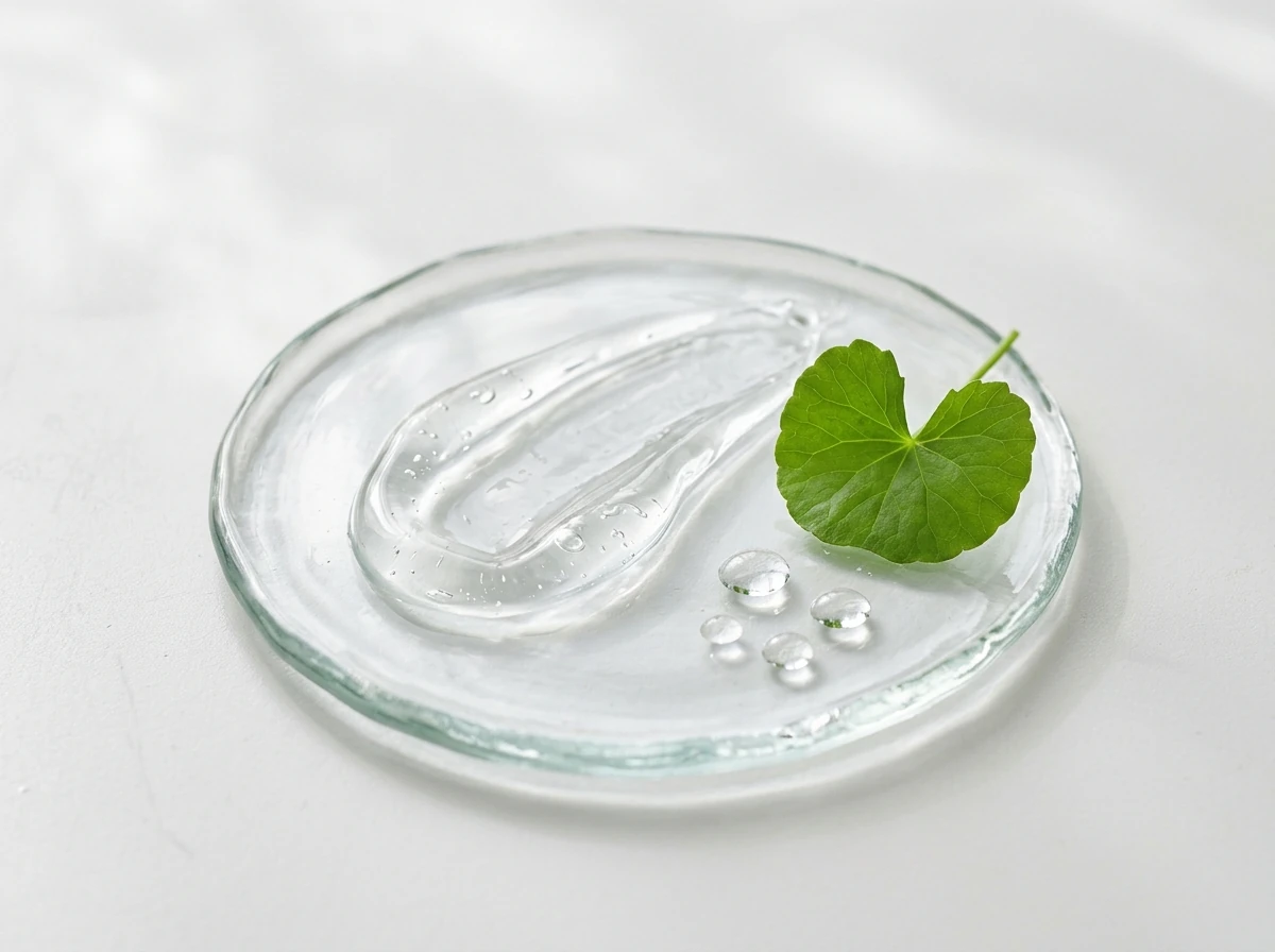 판테놀 젤 텍스처와 병풀 잎