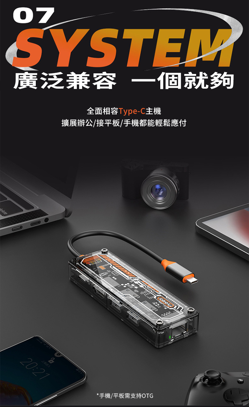 07SYSTEM廣泛兼容 一個就夠全面相容Typ-C主機擴展辦公/接平板/手機都能輕鬆應付220:21*手機/平板需支持OTGe