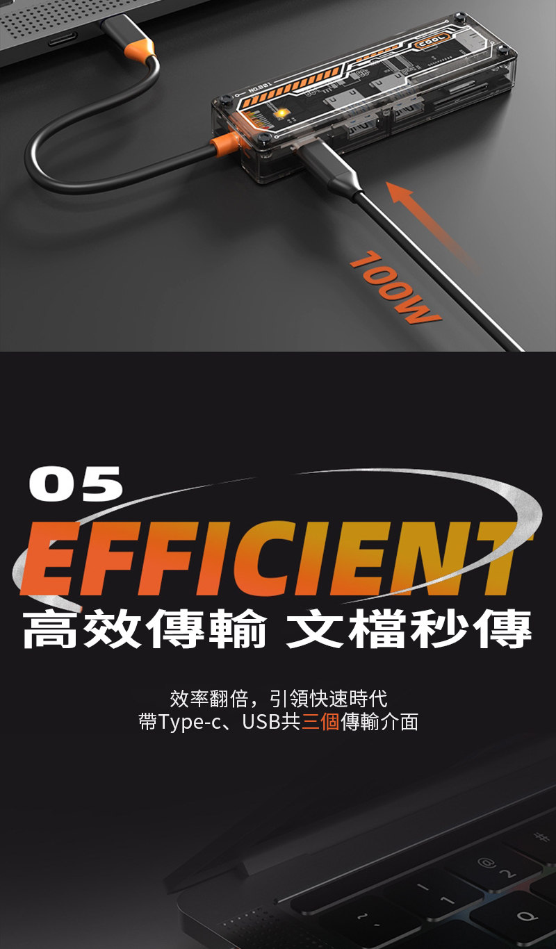 COOL100W05EFFICIENT高效傳輸 文檔秒傳效率翻倍,引領快速時代Type-c、USB共三個傳輸介面