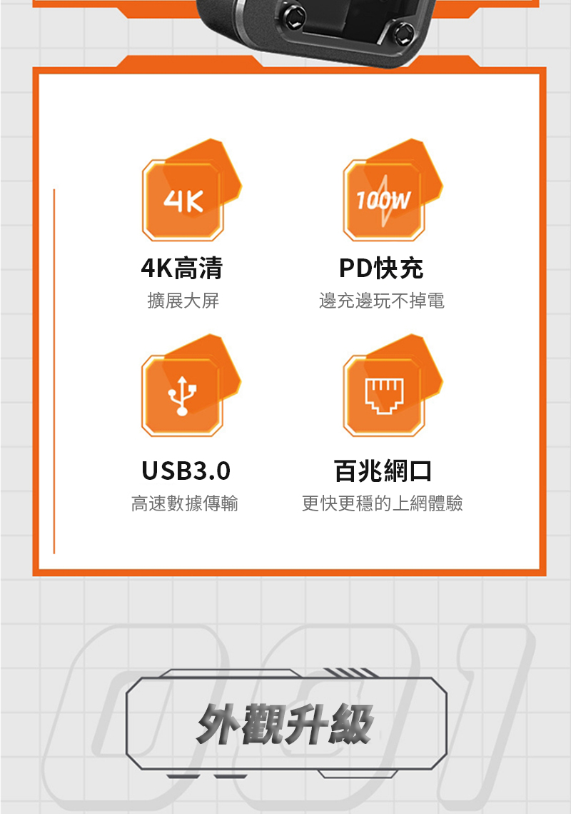 4K4K高清PD快充擴展大屏邊充邊玩不掉電USB3.0百兆網口高速數據傳輸更快更穩的上網體驗外觀升級