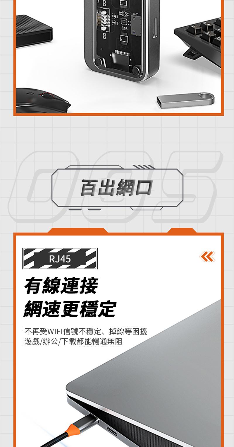 百出網口RJ45有線連接網速更穩定不再受WIFI信號不穩定、掉線等困擾遊戲辦公/下載都能暢通無阻