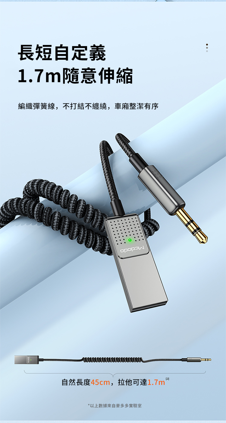 長短自定義1.7m隨意伸縮編織彈簧線,不打結不纏繞,車廂整潔有序自然長度45cm,拉他可達1.7m*以上數據來自麥多多實驗室