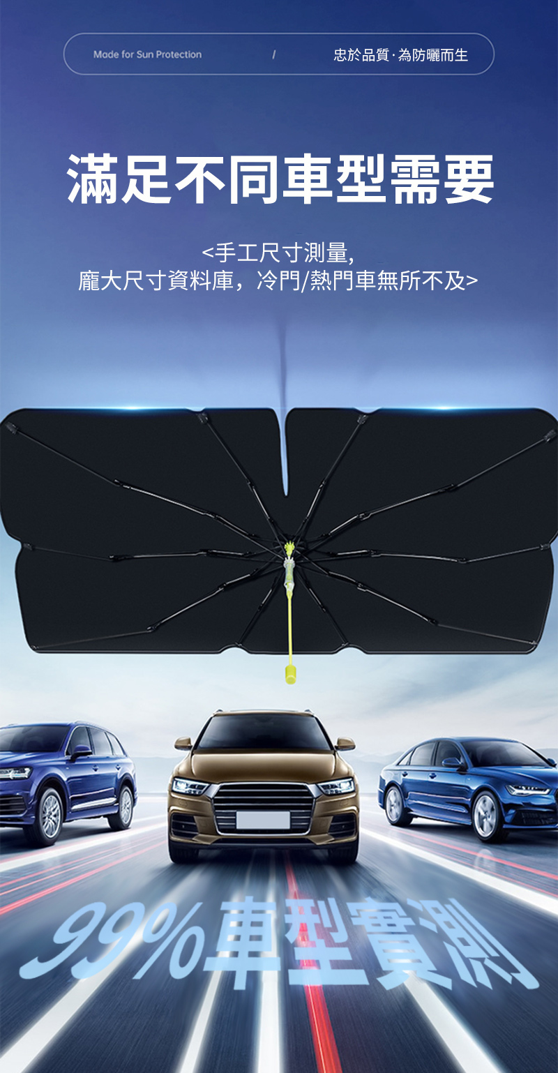 Made for Sun Protection忠於品質為防曬而生滿足不同車型需要手工尺寸測量,龐大尺寸資料庫,冷門/熱門車無所不及型實話