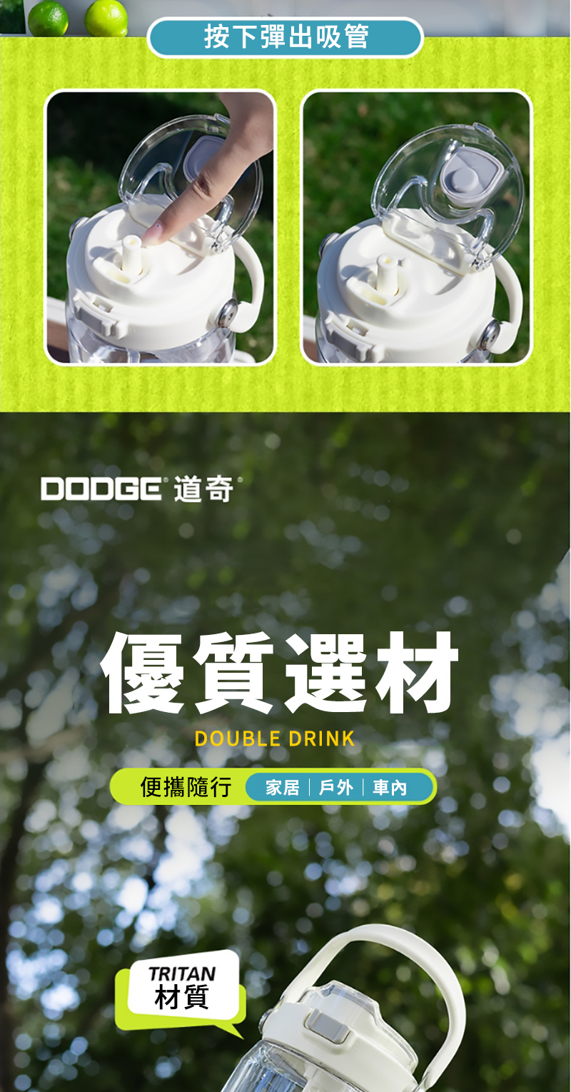 按下彈出吸管DODGE 道奇優質選材DOUBLE DRINK便攜隨行 家居|戶外|車內TRITAN材質