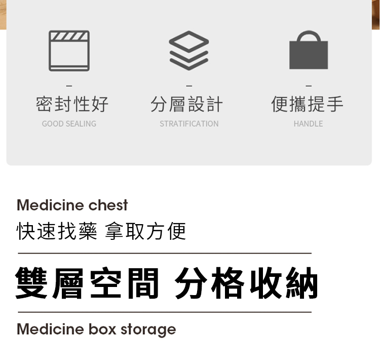 密封性好分層設計便攜提手GOOD SEALINGSTRATIFICATIONHANDLEMedicine chest快速找藥 拿取方便雙層空間 分格收納Medicine box storage