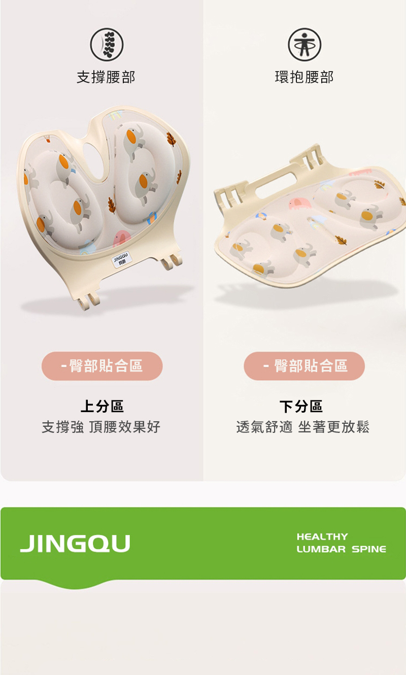 支撐腰部環抱腰部臀部貼合區上分區臀部貼合區下分區支撐強 頂腰效果好透氣舒適 坐著更放鬆JINGQUHEALTHYLUMBAR SPINE