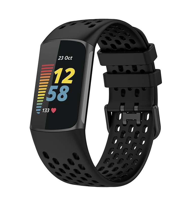 YUNMI Fitbit Charge 5 運動防水矽膠替換錶帶腕帶智慧手環錶帶-黑色