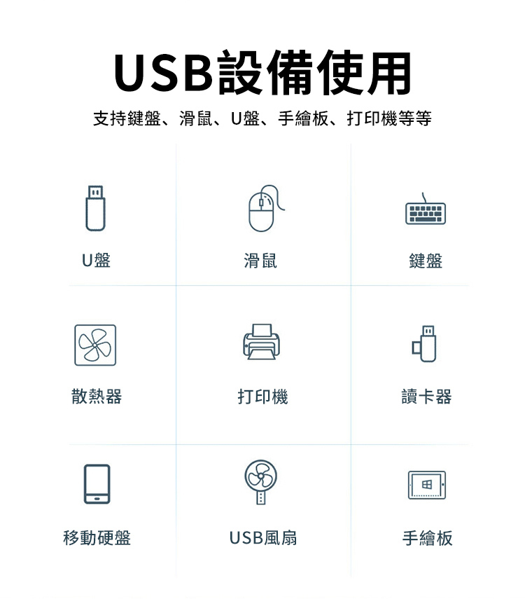 USB設備使用支持鍵盤、滑鼠、U盤、手繪板、打印機等等U盤滑鼠鍵盤散熱器打印機讀卡器田移動硬盤USB風扇手繪板