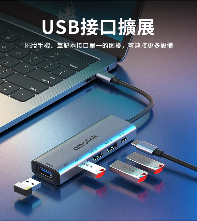 接口擴展擺脫手機、筆記本接口單一的困擾,更多設備shiftreturnUSB amalink