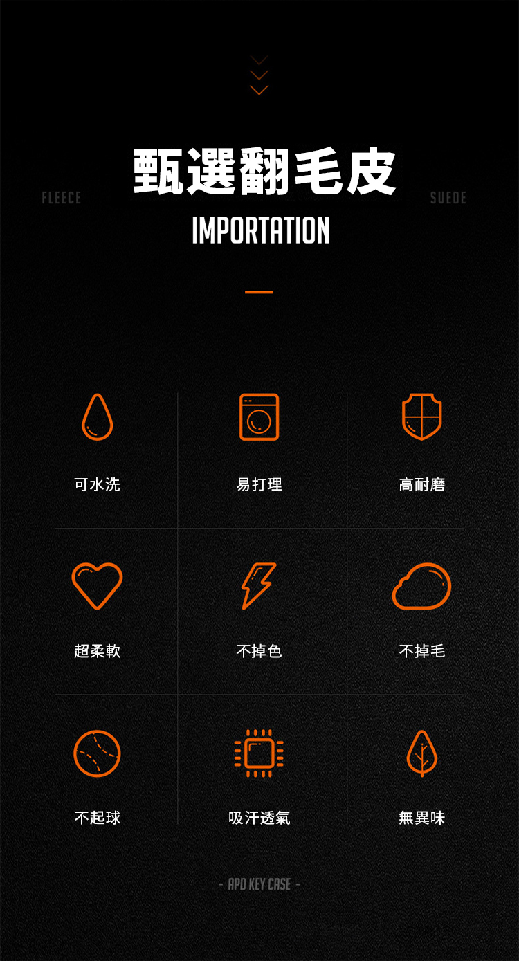 FLEECE甄選翻毛皮IMPORTATIONSUEDE可水洗易打理高耐磨超柔軟不掉色不掉毛不起球吸汗透氣無異味 APD KEY CASE